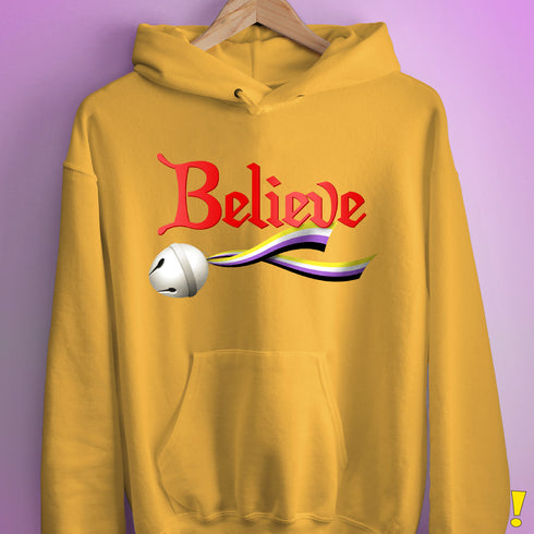 Believe Nonbinary Pride Jingle Bell Hoodie - Mustard